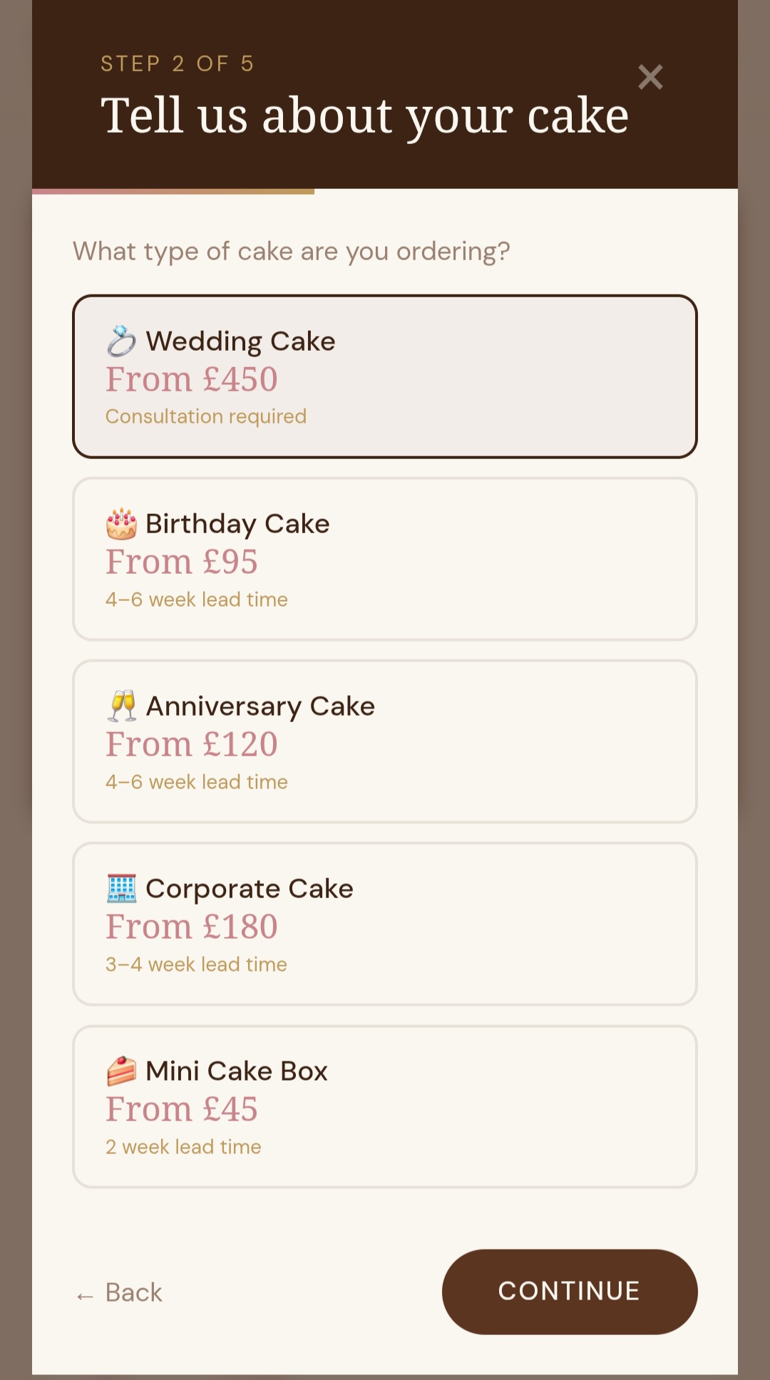 La Maison cake type selection