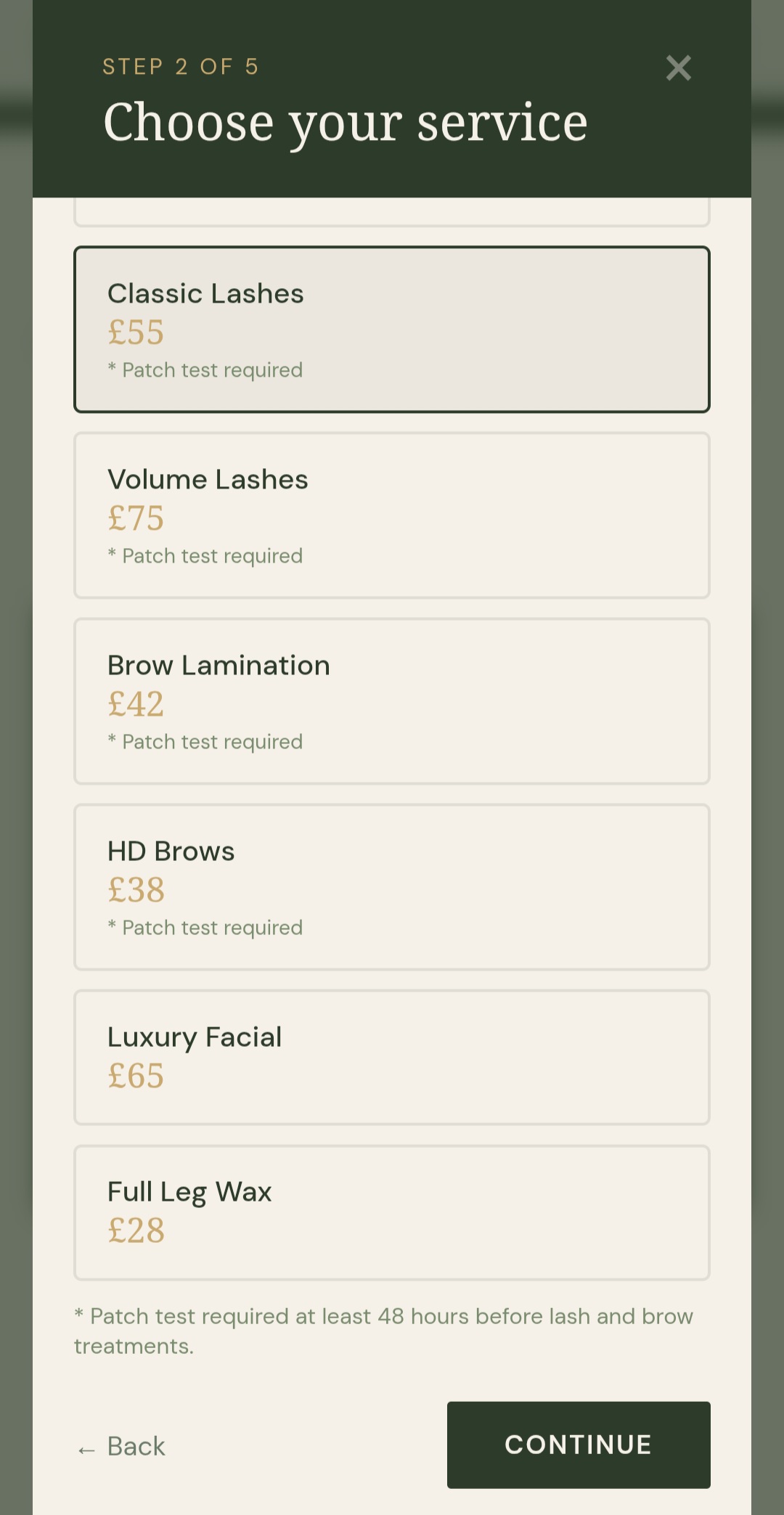 Lumiere service selection