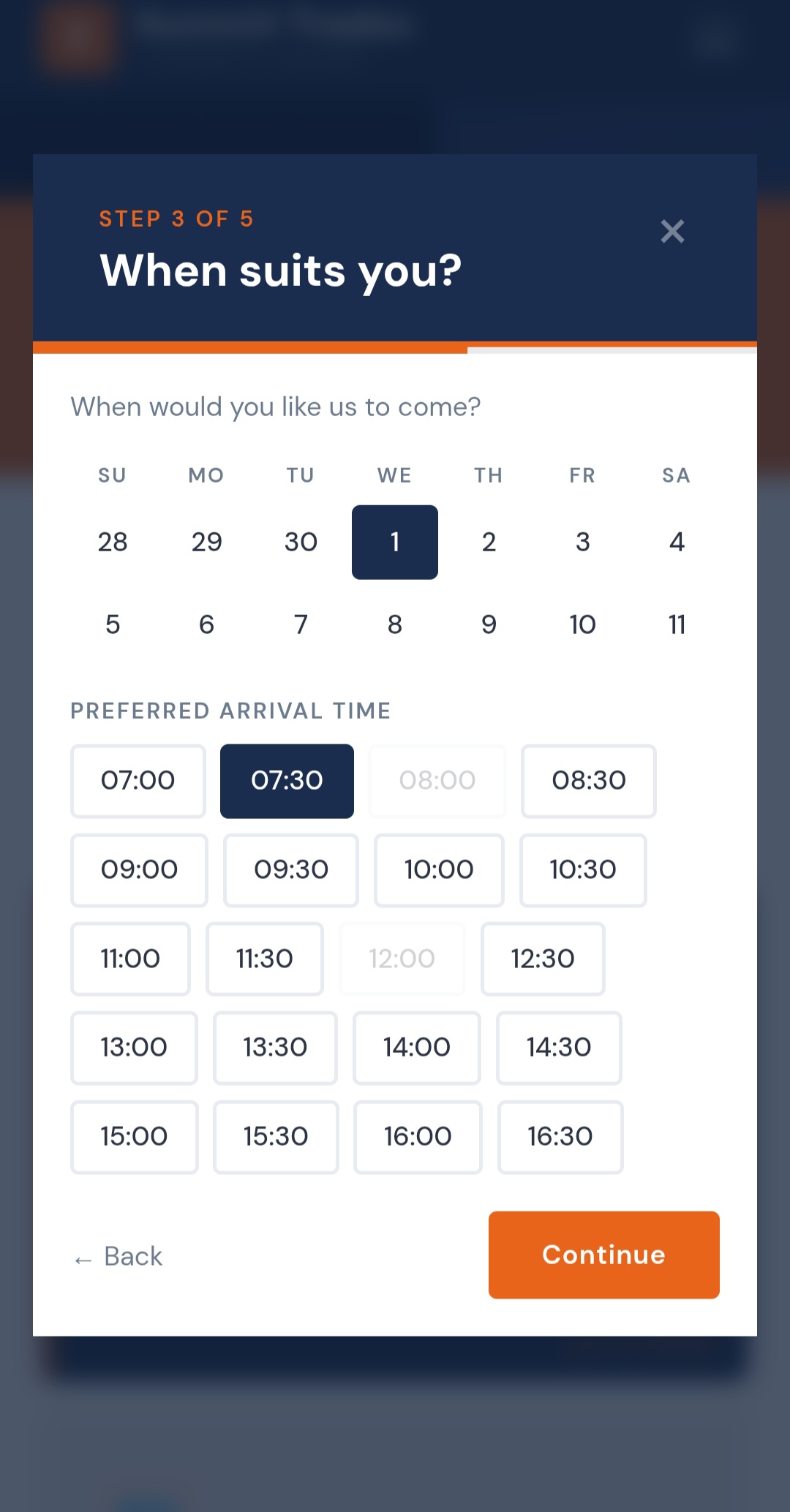Summit Trades date picker